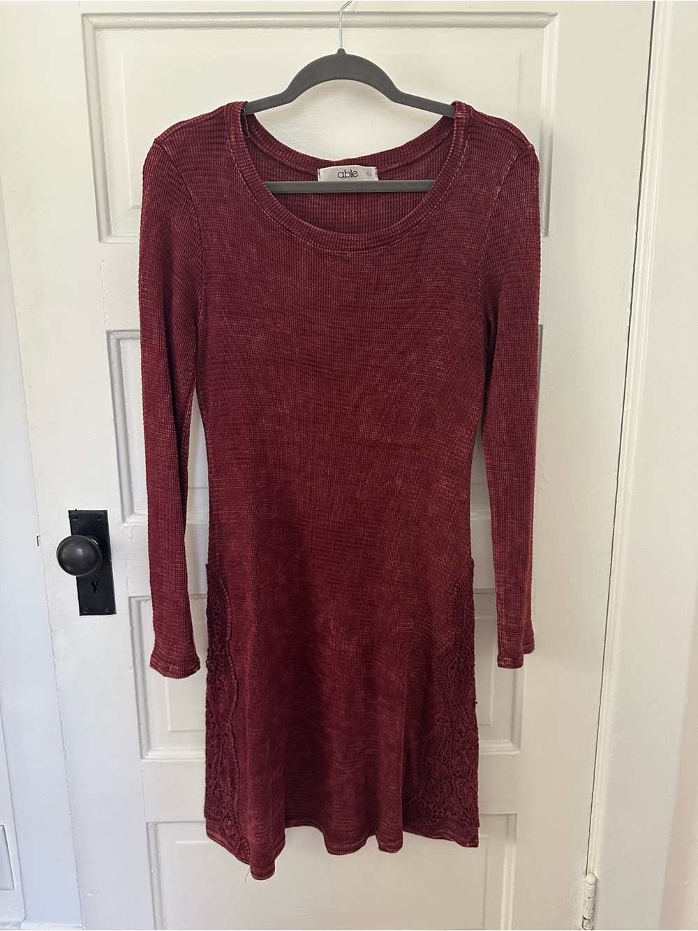 Women's Long Sleeve Knit Dress in Wine color